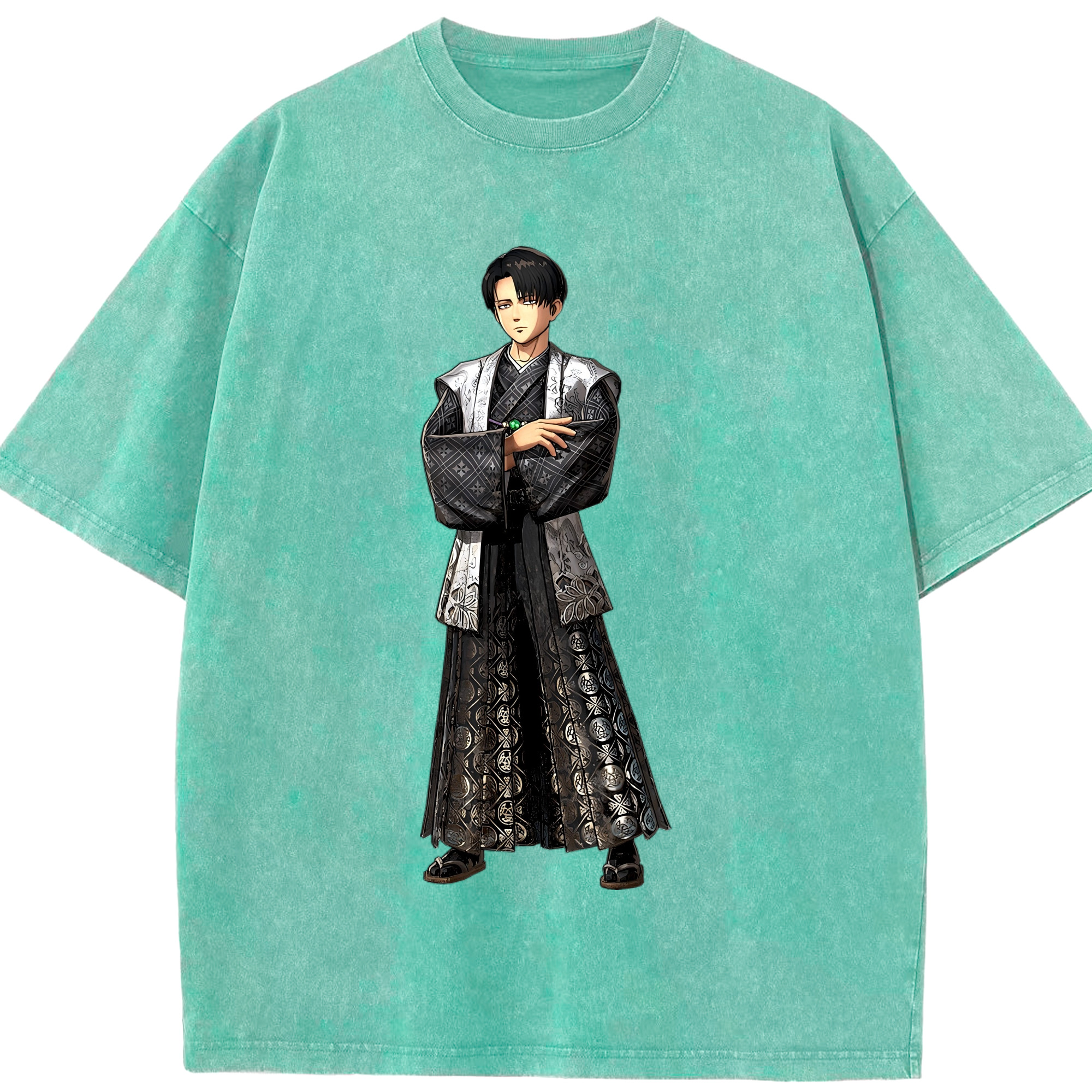 （画像用） 進撃の巨人 リヴァイ·アッカーマン Attack on Titan Levi Ackerman 綿100% ヴィンテージ風 半袖Tシャツ（フロントプリント）